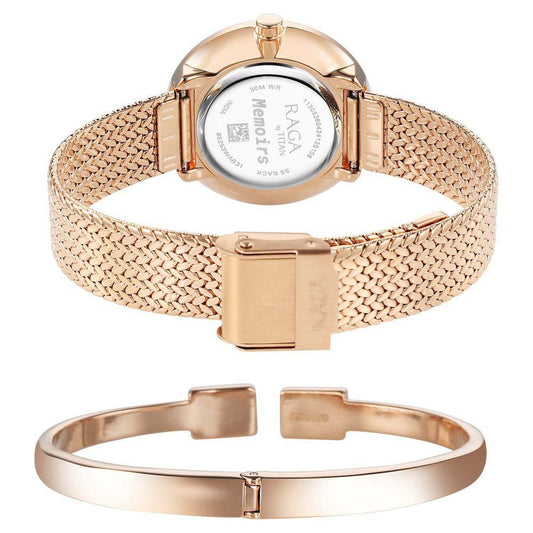 Titan Raga Memoirs Quartz Alog Mother Of Pearl Dial With Rose Gold Metal Strap Watch For Women (95253WM02)