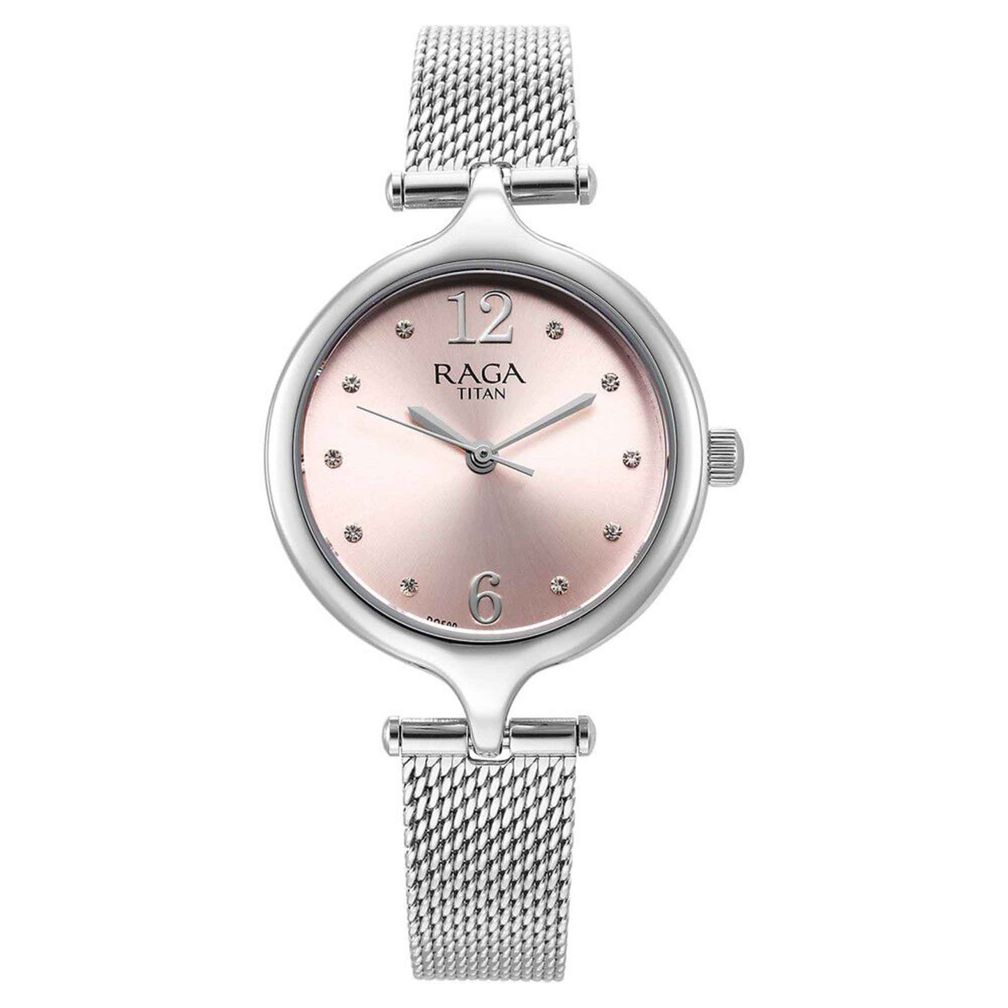 Titan Raga Showstopper Quartz Alog Pink Dial Metal Strap Watch for Women