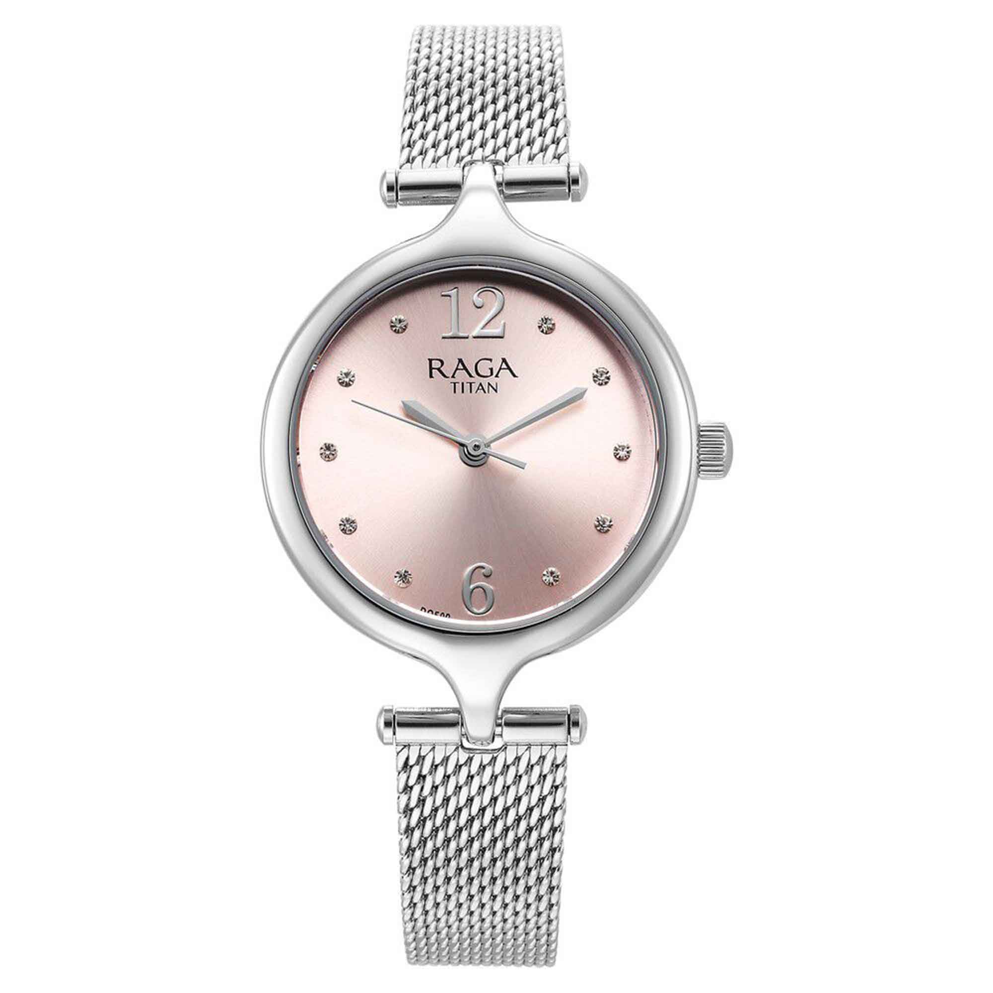 Titan Raga Showstopper Quartz Alog Pink Dial Metal Strap Watch for Women