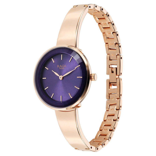 Titan Raga Showstopper Quartz Alog Purple Dial Metal Strap Watch for Women (95276WM01)
