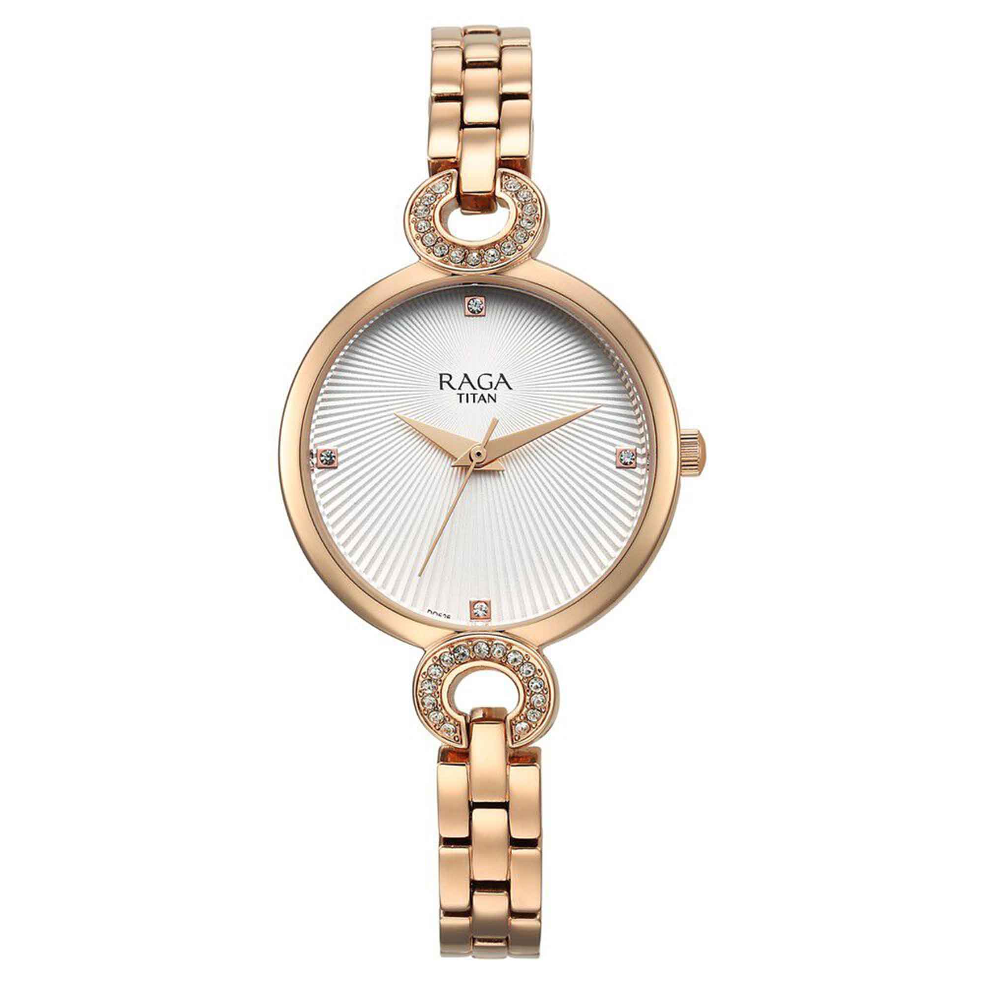 Titan Raga Showstopper Quartz Alog White Dial Metal Strap Watch for Women