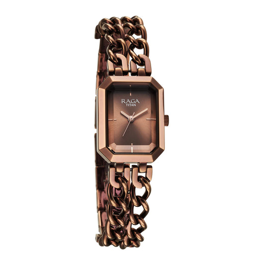 Titan Raga Showstopper Quartz Analog Brown Dial Metal Strap Watch For Women