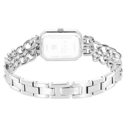 Titan Raga Silver Rectangle Dial Metal Strap Analog Watch for Women