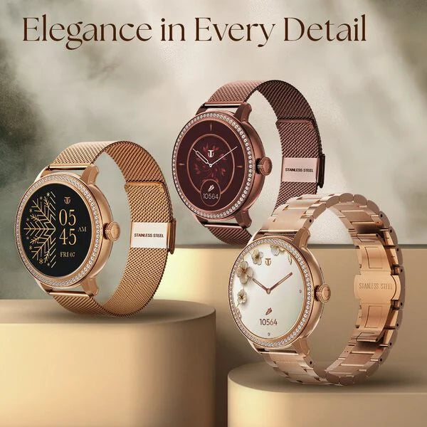 Titan Valerie Premium Smartwatch with All 316L SS construction, Skin Temp. Sensor, Women Health, SingleSync BT Calling