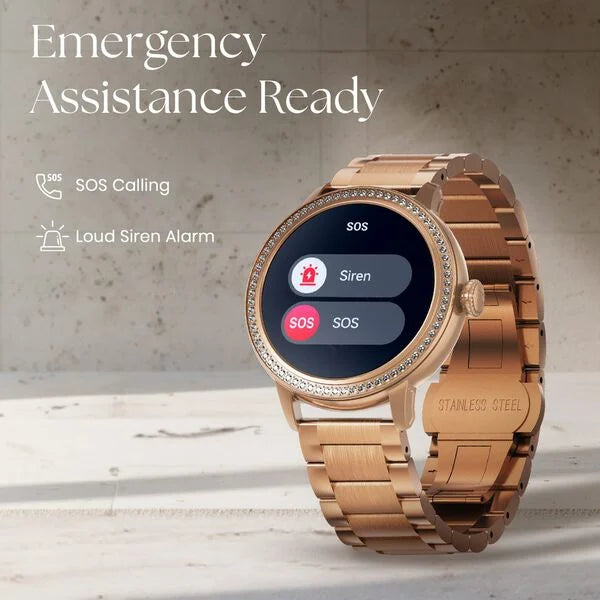 Titan Valerie Premium Smartwatch with All 316L SS construction, Skin Temp. Sensor, Women Health, SingleSync BT Calling