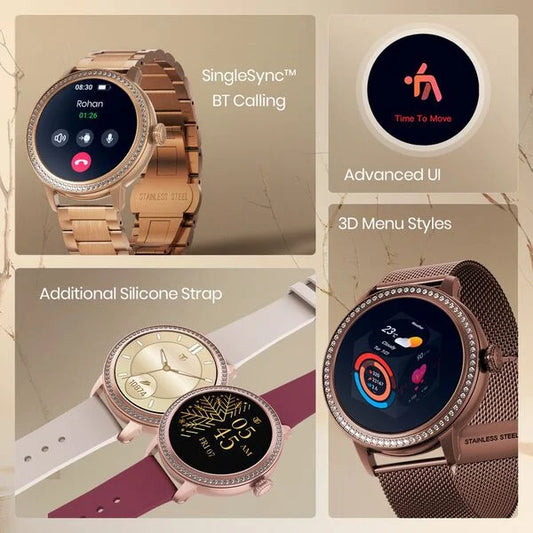 Titan Valerie Premium Smartwatch with All 316L SS construction, Skin Temp. Sensor, Women Health, SingleSync BT Calling