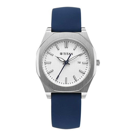 Titan Workwear White Dial Blue Silicone Strap Watch for Men