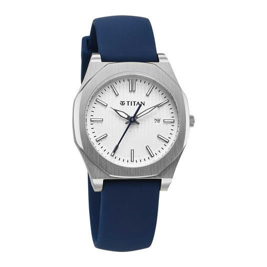 Titan Workwear White Dial Blue Silicone Strap Watch for Men
