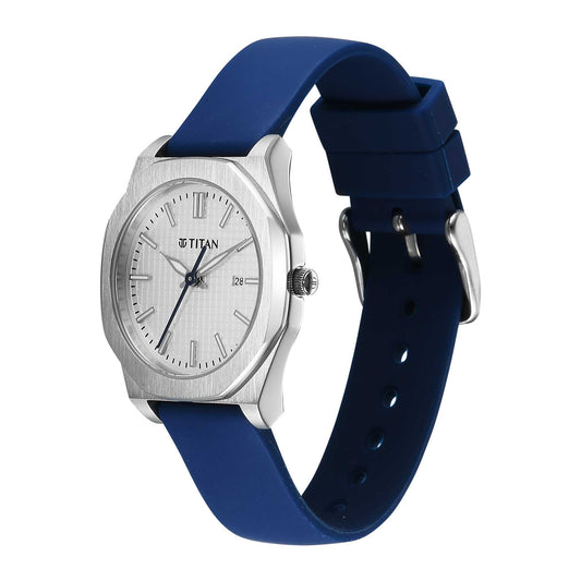 Titan Workwear White Dial Blue Silicone Strap Watch for Men