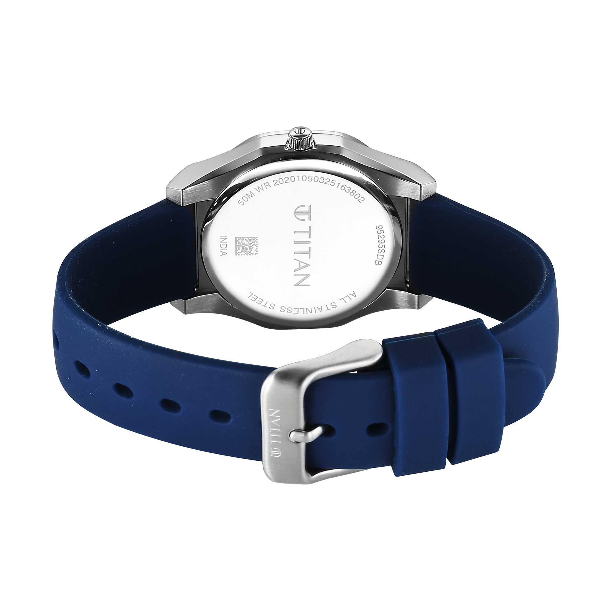 Titan Workwear White Dial Blue Silicone Strap Watch for Men