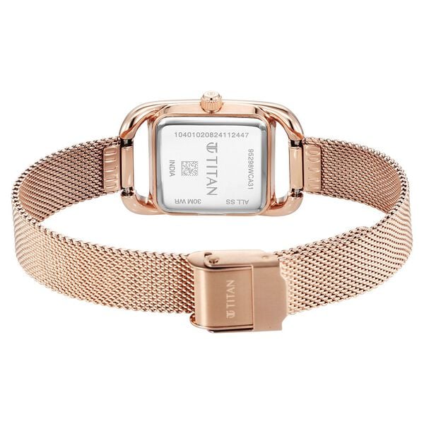 Titan Pink Rectangular Dial Rose Gold Stainless Steel Strap Analog Watch for Women
