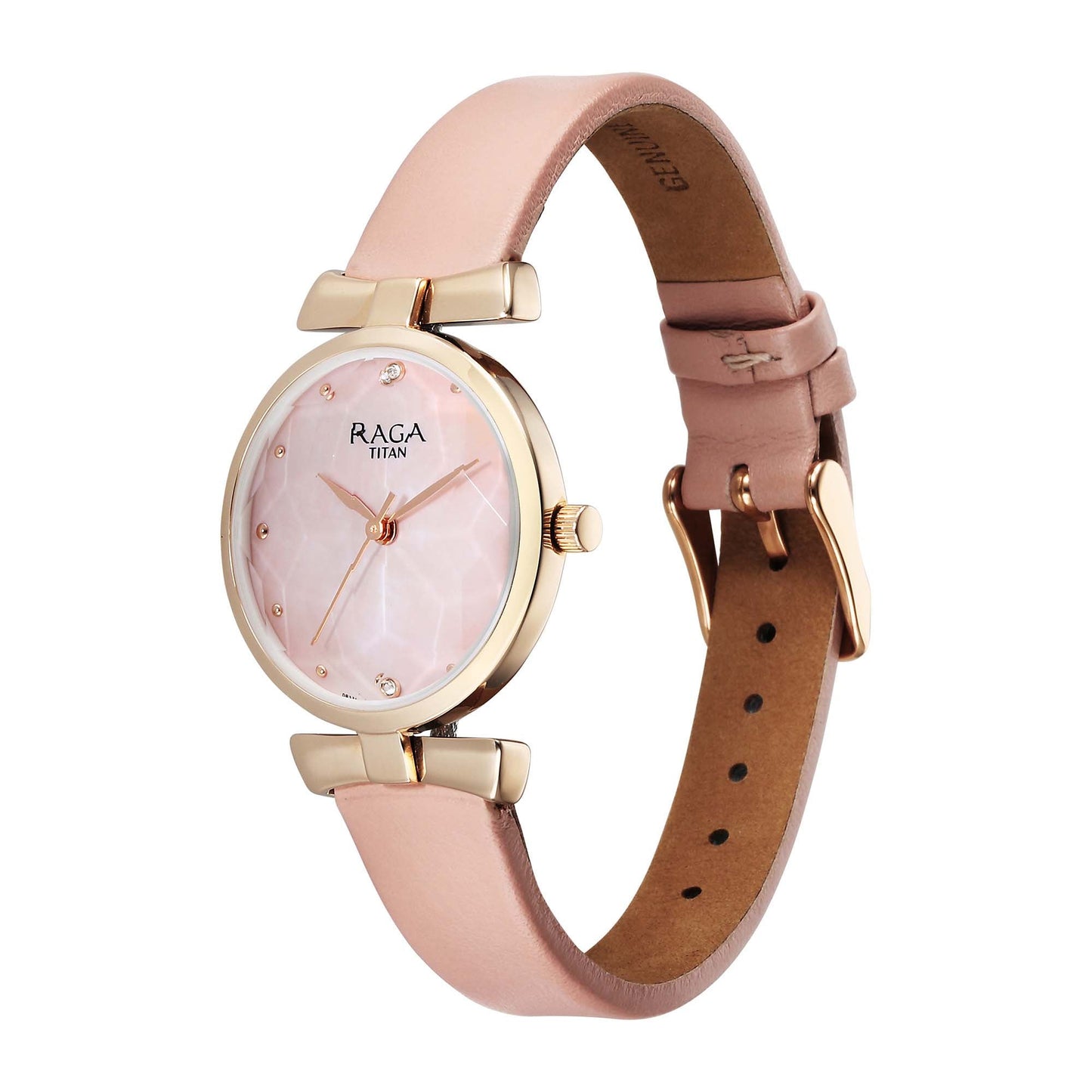 Titan Raga Showstopper Quartz Analog Pink Dial Leather Strap Watch For Women