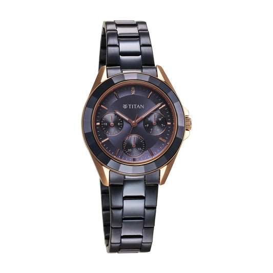 Titan Glamour Quartz Multifunction Grey Dial Grey Stainless Steel Strap Watch For Women