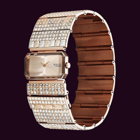 Titan Raga Cocktails Quartz Analog Rose Gold Dial Stainless Steel Strap Watch For Women 95318WM01