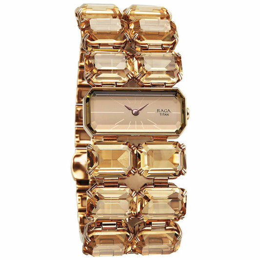 Titan Raga Cocktails Quartz Analog Brown Dial Metal Strap Watch For Women 95320WM01
