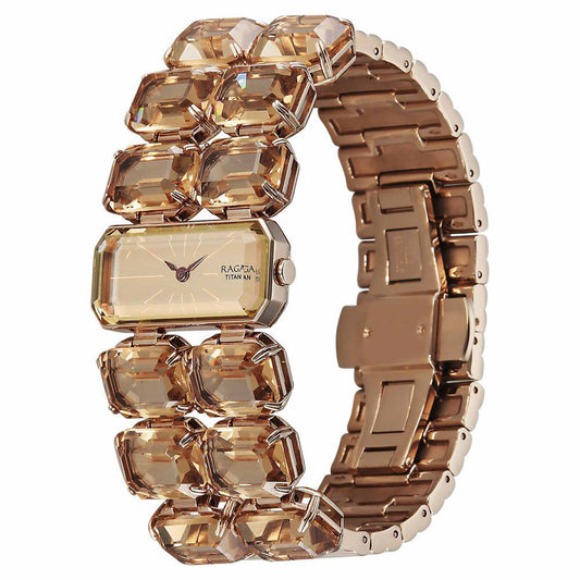 Titan Raga Cocktails Quartz Analog Brown Dial Metal Strap Watch For Women 95320WM01