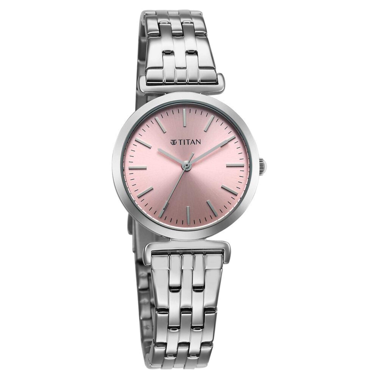Titan Workmode Quartz Analog Pink Dial Stainless Steel Strap Watch For Women