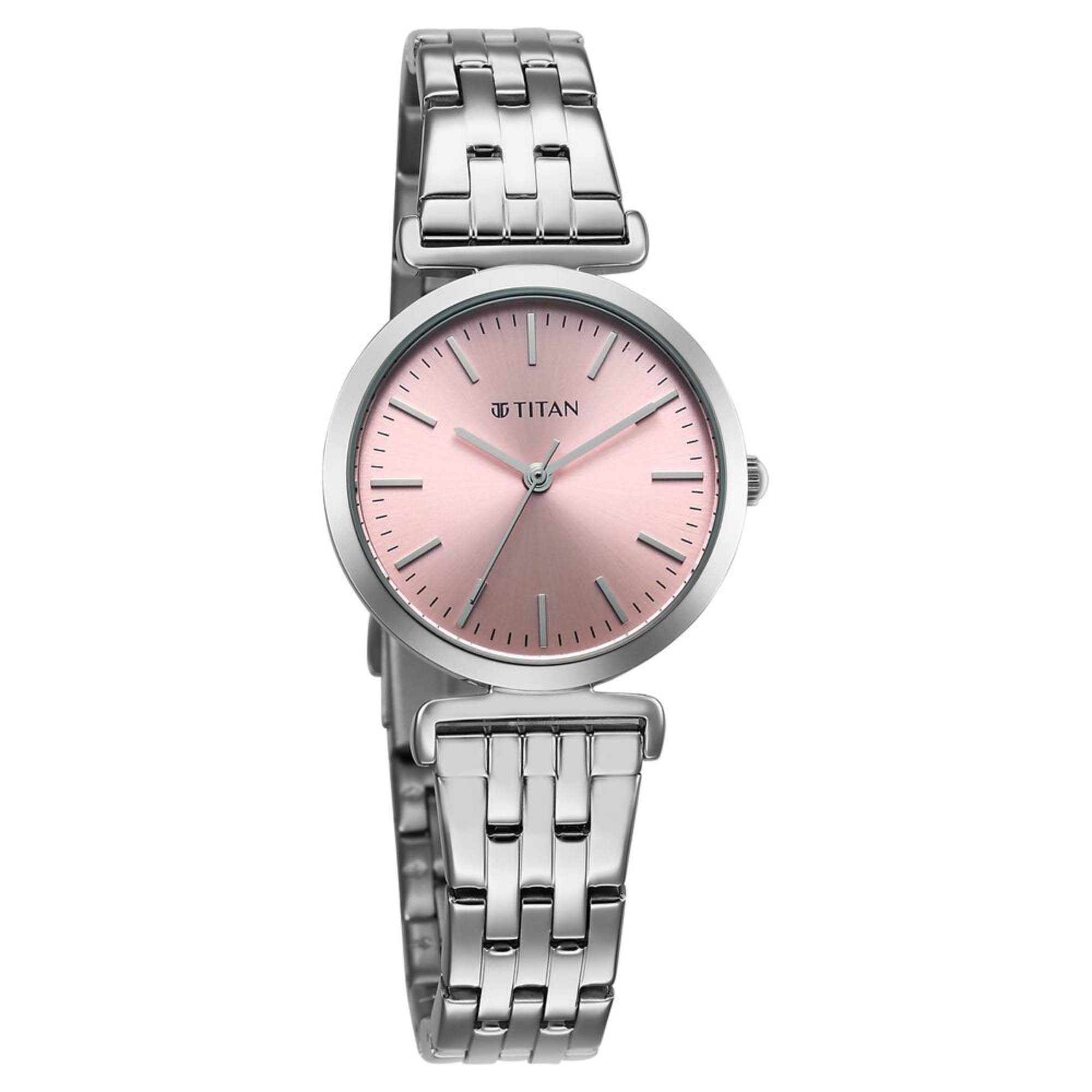 Titan Workmode Quartz Analog Pink Dial Stainless Steel Strap Watch For Women