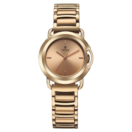 Titan Workmode Quartz Analog Rose Gold Dial Stainless Steel Strap Watch For Women