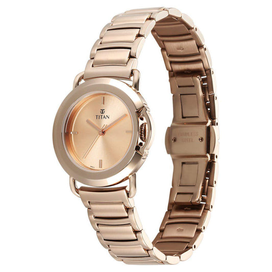Titan Workmode Quartz Analog Rose Gold Dial Stainless Steel Strap Watch For Women