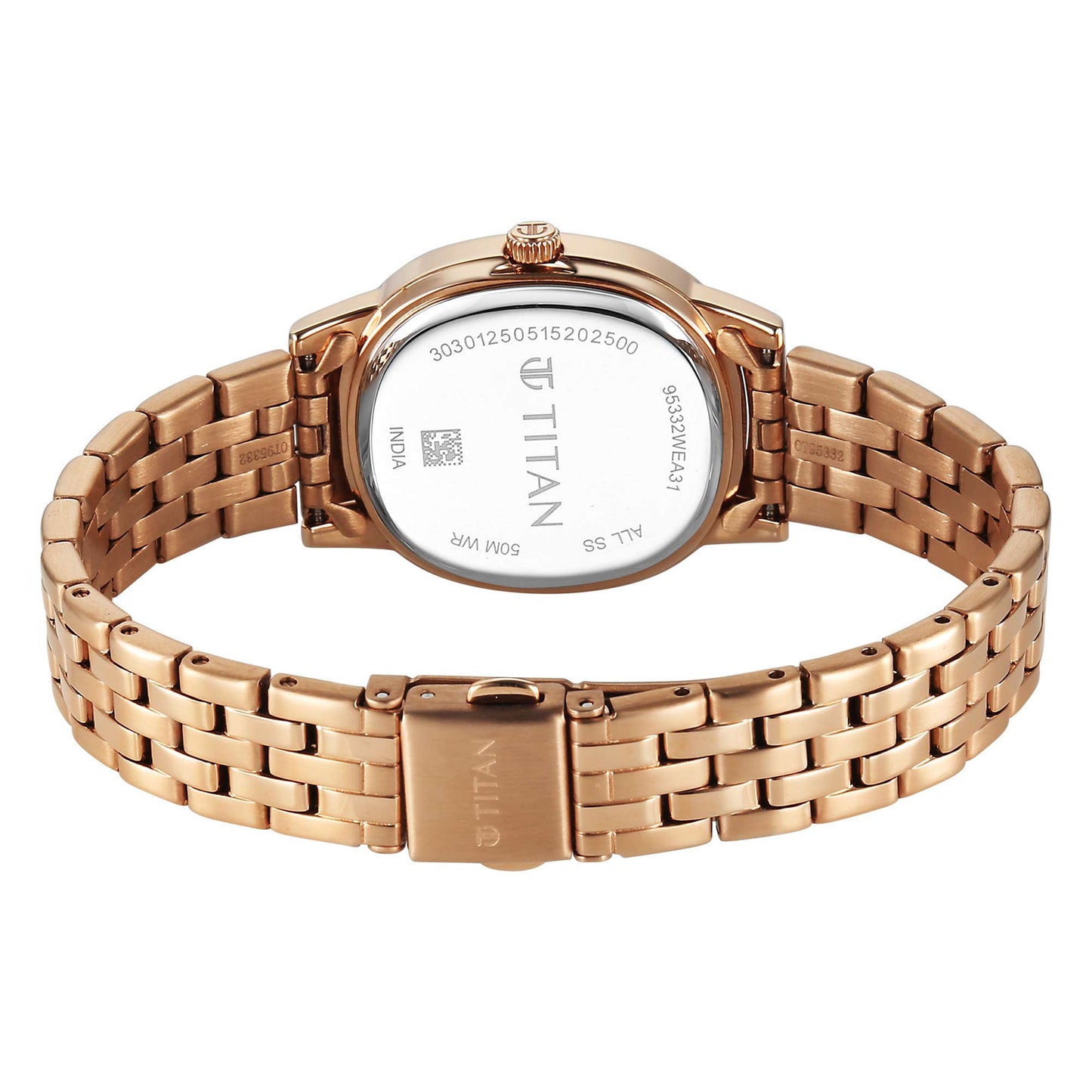 Titan Purple Brown Oval Dial Rose Gold Stainless Steel Strap Analog Watch for Women