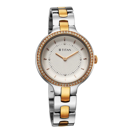 Titan Purple White Dial Dual Color Stainless Steel Strap Analog Watch for Women