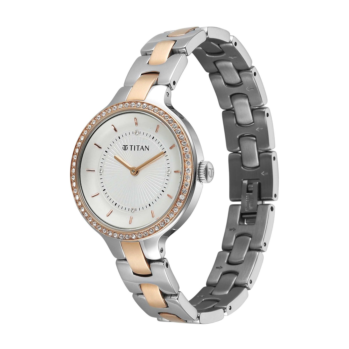 Titan Purple White Dial Dual Color Stainless Steel Strap Analog Watch for Women