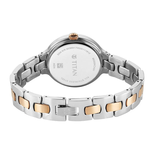 Titan Purple White Dial Dual Color Stainless Steel Strap Analog Watch for Women
