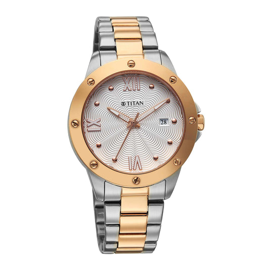 Titan Purple Mother of Pearl Dial Dual Color Analog with Date Watch for Women