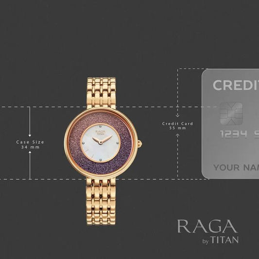 Titan Raga Glimmers Quartz Analog Mother of Pearl Dial Rose Gold Metal Strap Watch For Women 95336WM01F