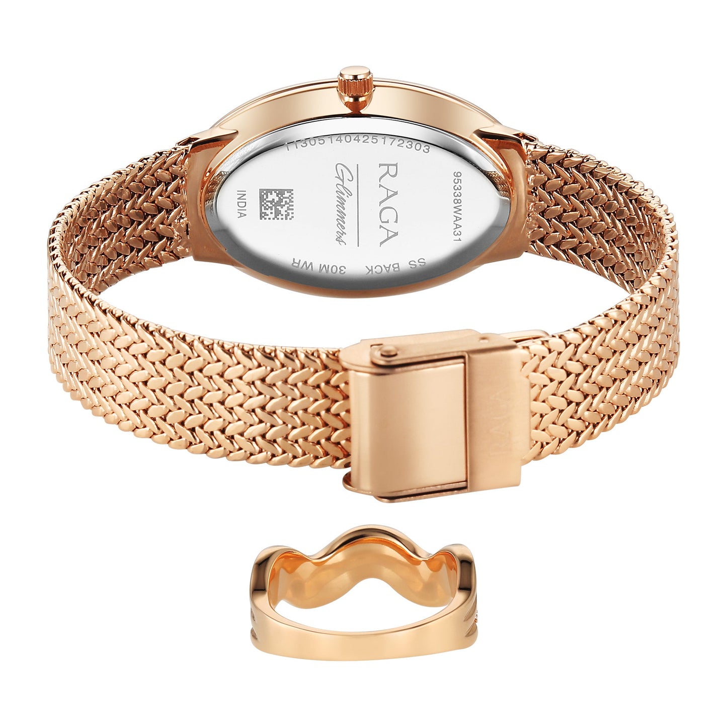 Titan Raga Glimmers Brown Mother of Pearl Oval Dial Rose Gold Metal Strap Analog Watch for Women