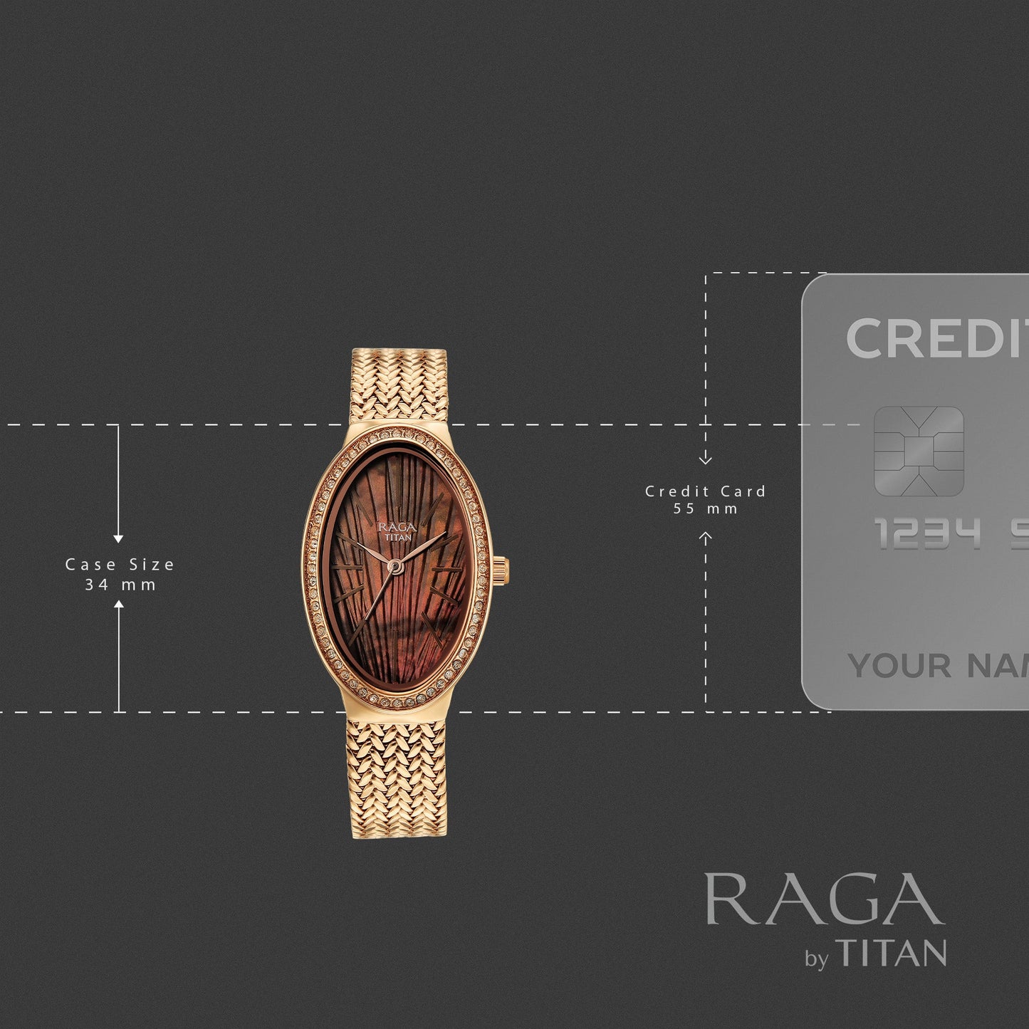 Titan Raga Glimmers Brown Mother of Pearl Oval Dial Rose Gold Metal Strap Analog Watch for Women