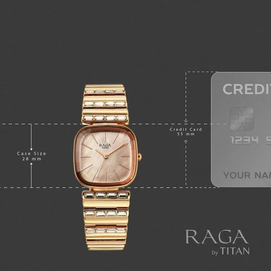 Titan Raga Glimmers Quartz Analog Rose Gold Dial Rose Gold Metal Strap Watch For Women 95339WM01F