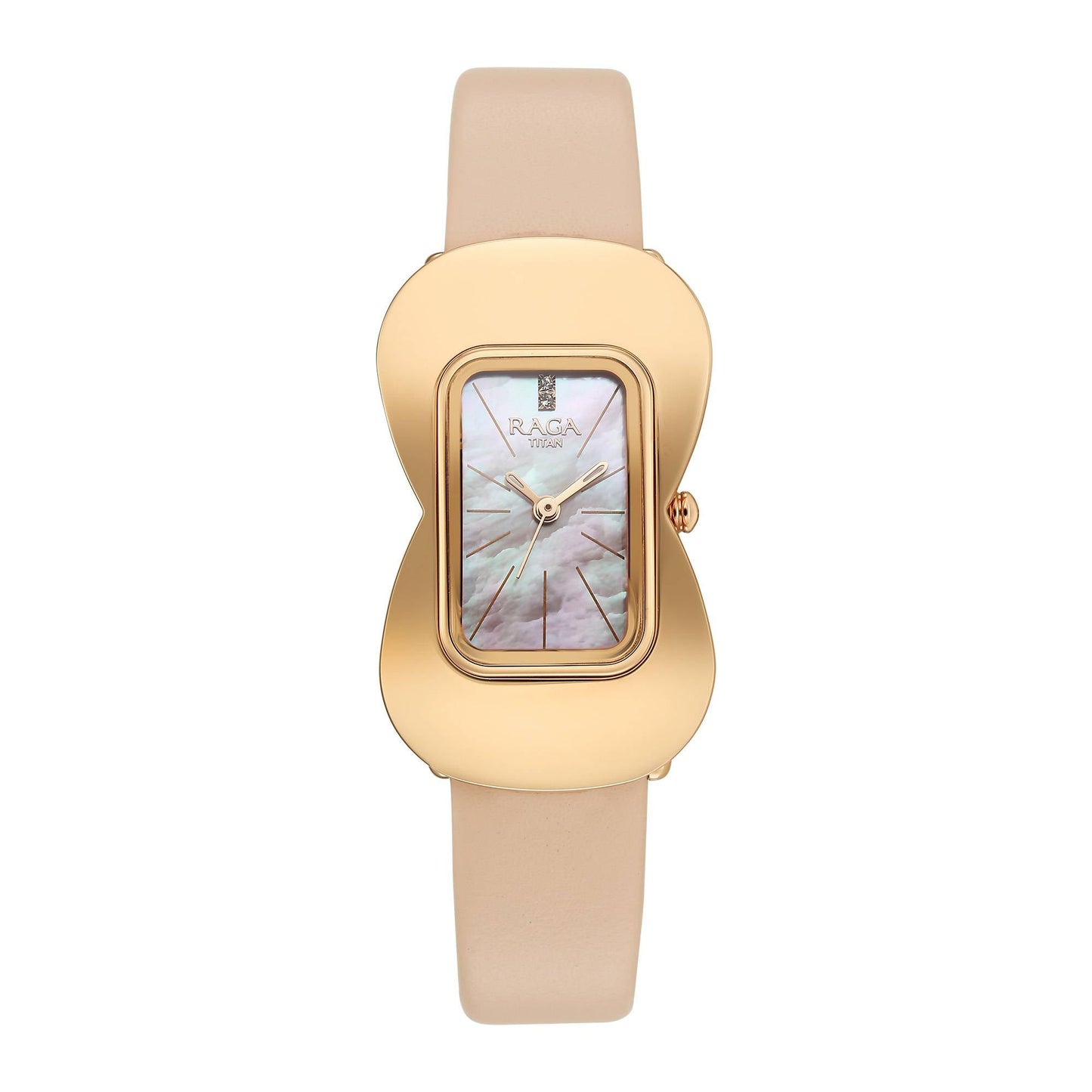 Titan Raga Glimmers Mother of Pearl Dial Beige Leather Strap Analog Watch for Women