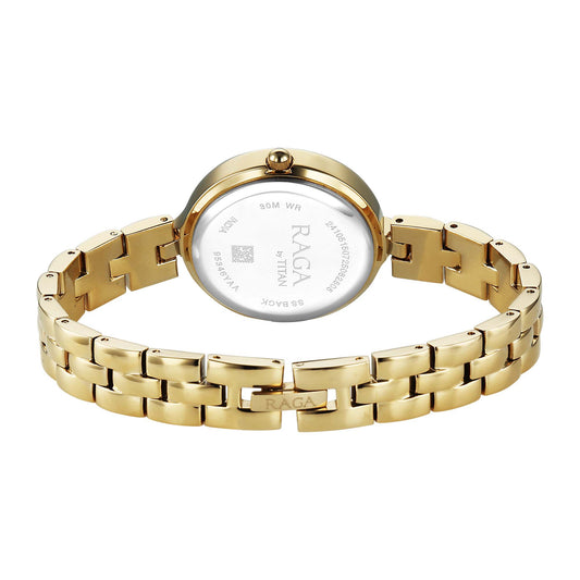 Titan Raga White Dial Gold Metal Strap Analog Watch for Women
