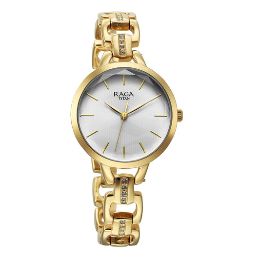 Titan Raga Showstopper Quartz Analog Silver Dial Metal Strap Watch For Women