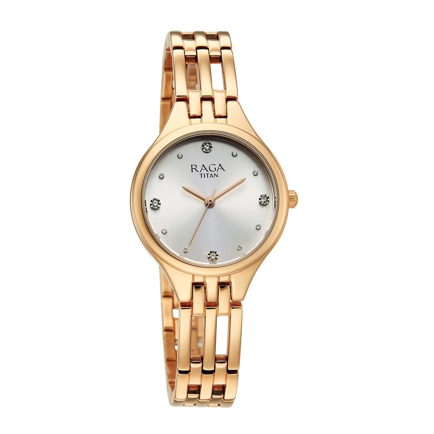 Titan Raga Silver Dial Gold Stainless Steel Strap Analog Watch for Women