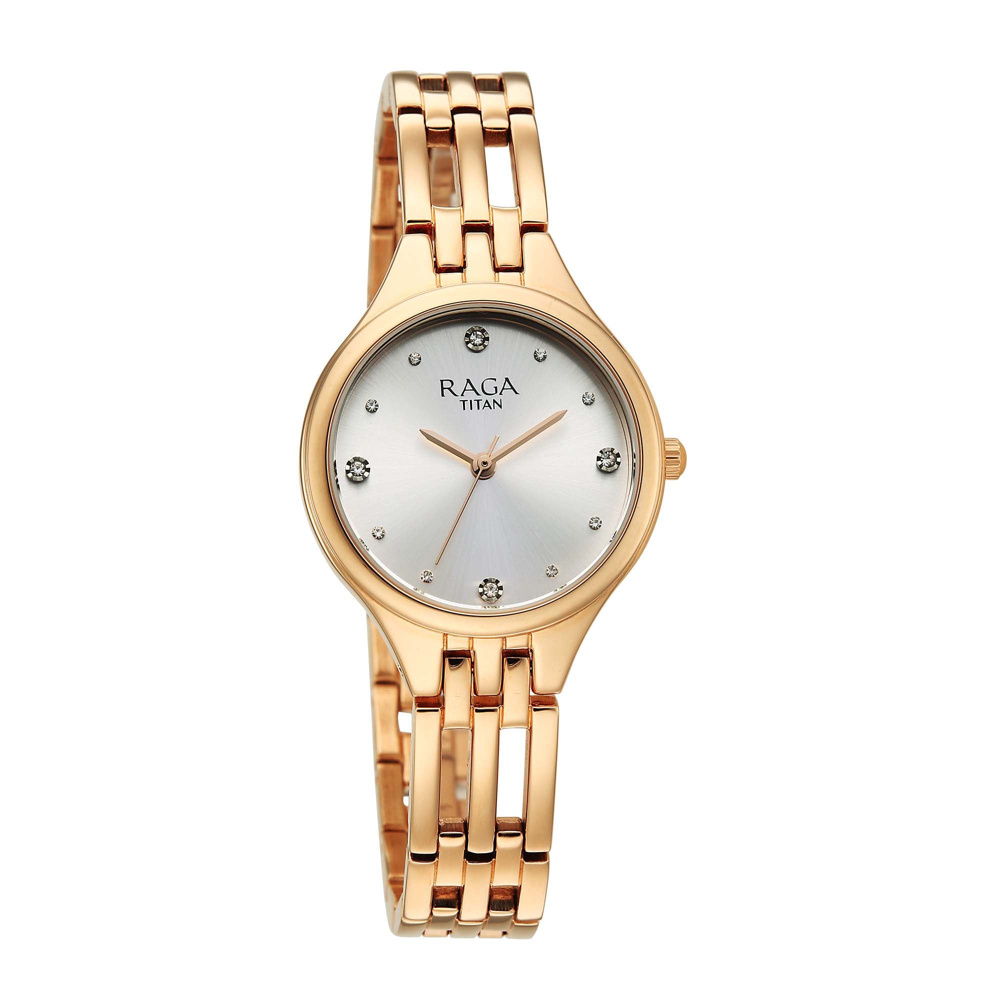 Titan Raga Silver Dial Gold Stainless Steel Strap Analog Watch for Women
