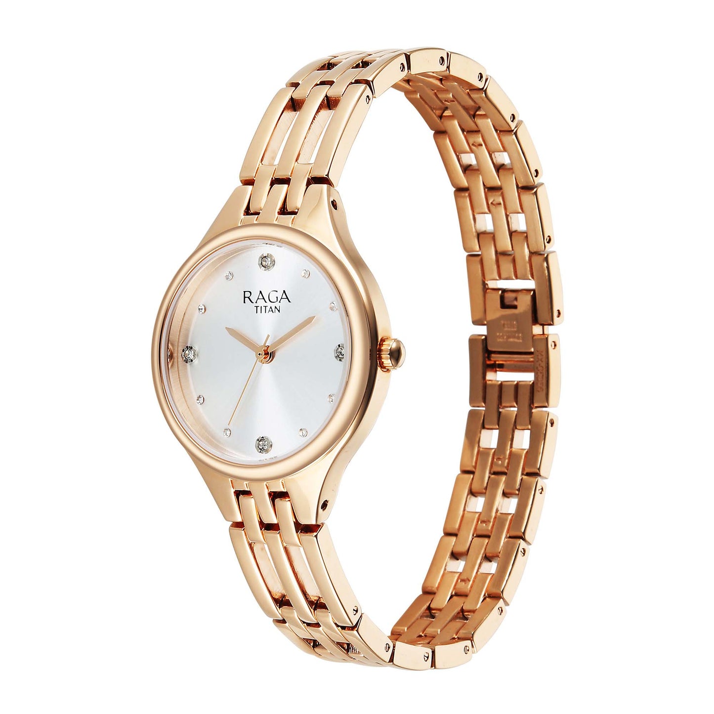 Titan Raga Silver Dial Gold Stainless Steel Strap Analog Watch for Women