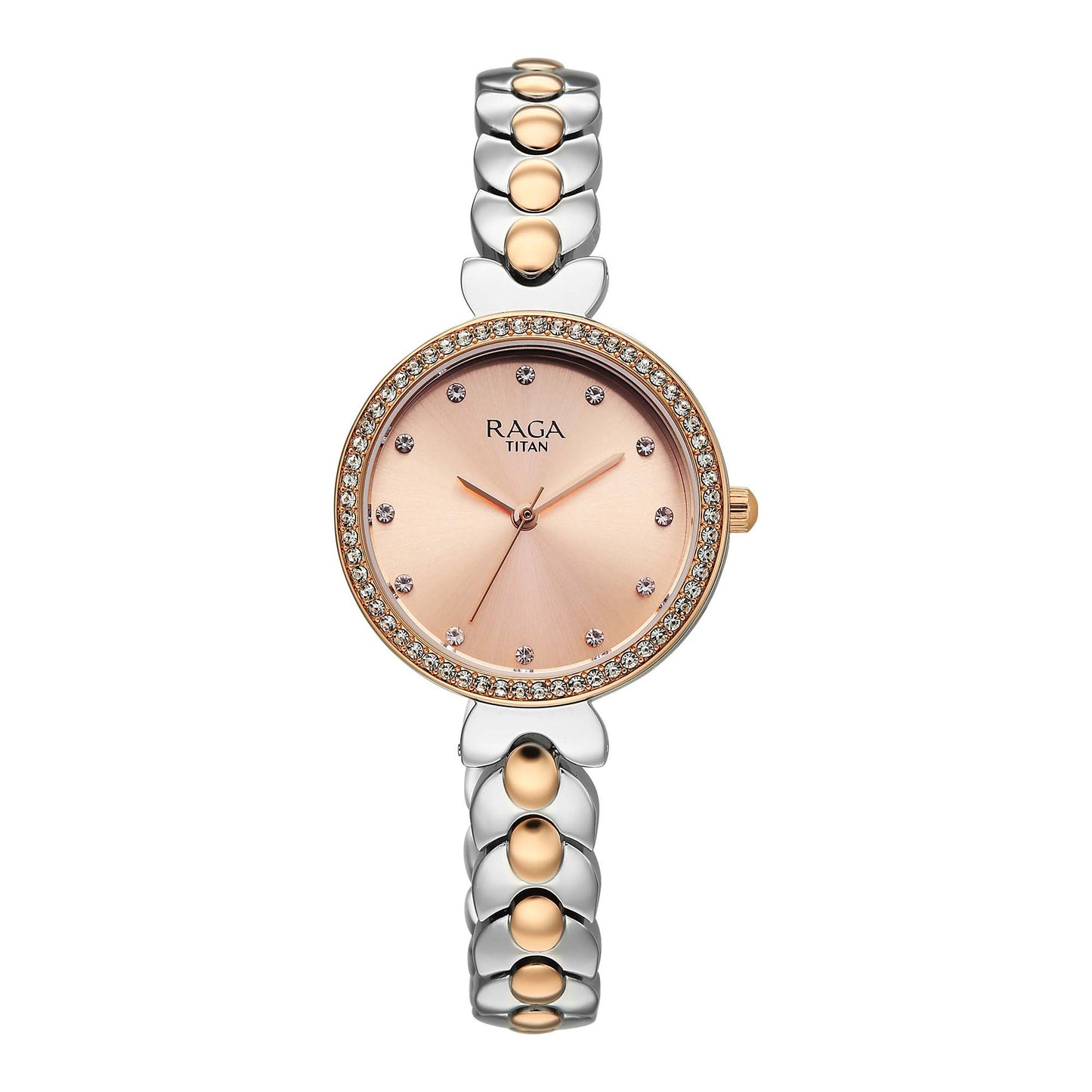 Titan Raga Pink Dial Two Toned Stainless Steel Strap Analog Watch for Women