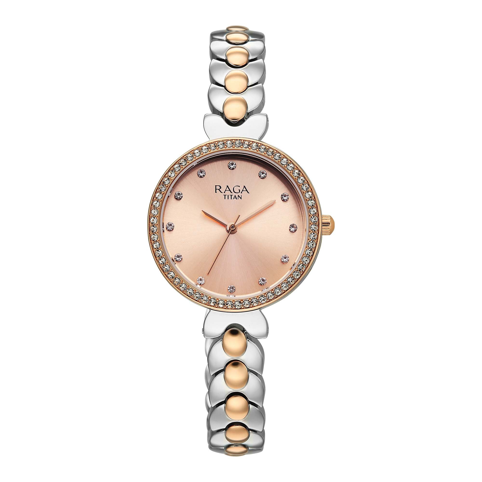 Titan Raga Pink Dial Two Toned Stainless Steel Strap Analog Watch for Women