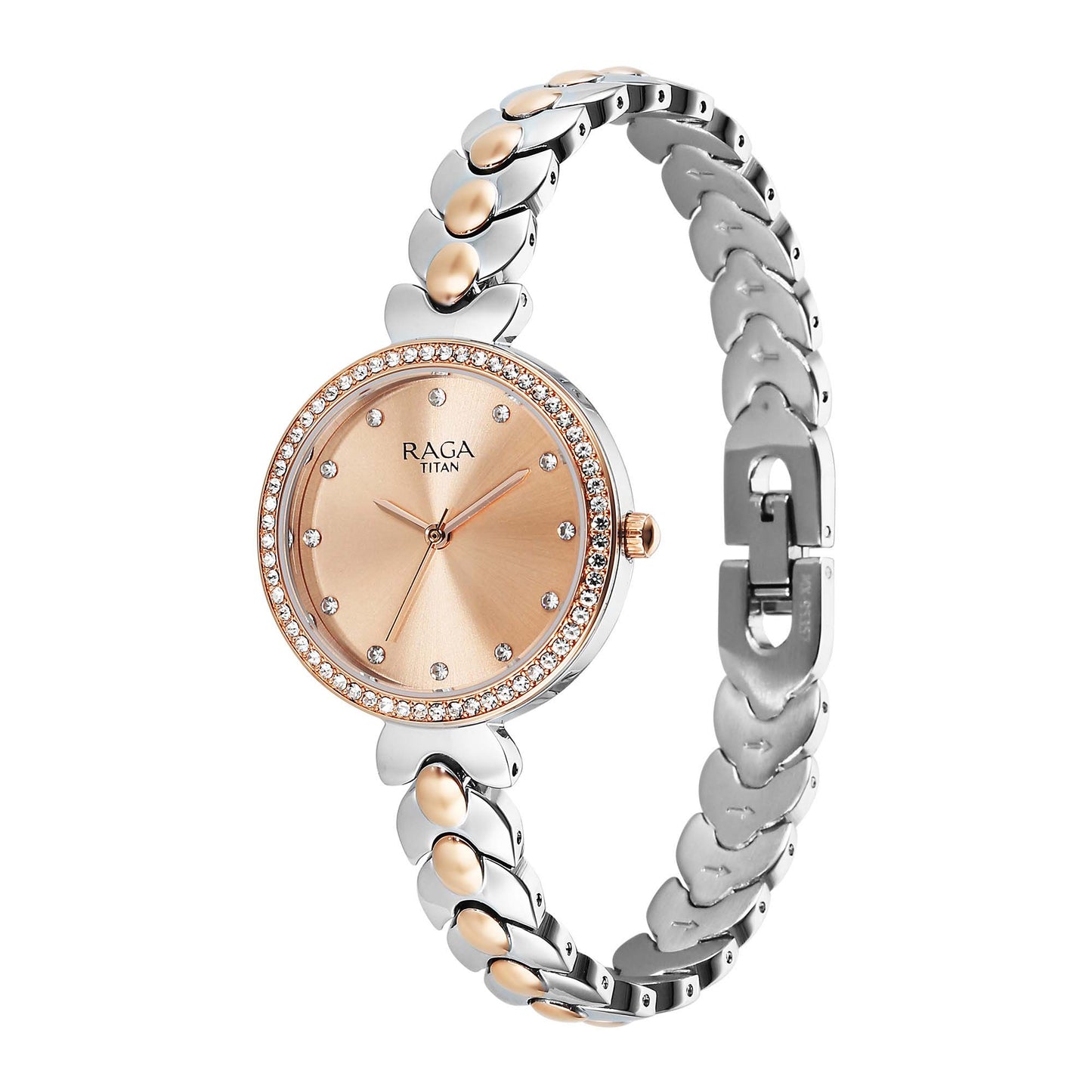 Titan Raga Pink Dial Two Toned Stainless Steel Strap Analog Watch for Women