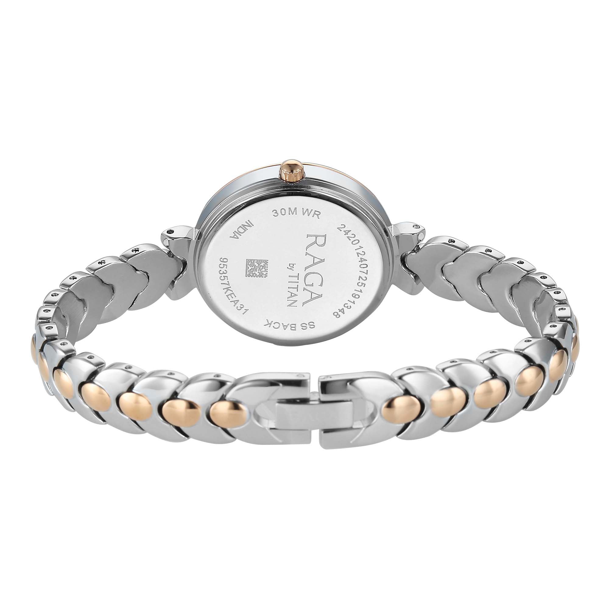 Titan Raga Pink Dial Two Toned Stainless Steel Strap Analog Watch for Women
