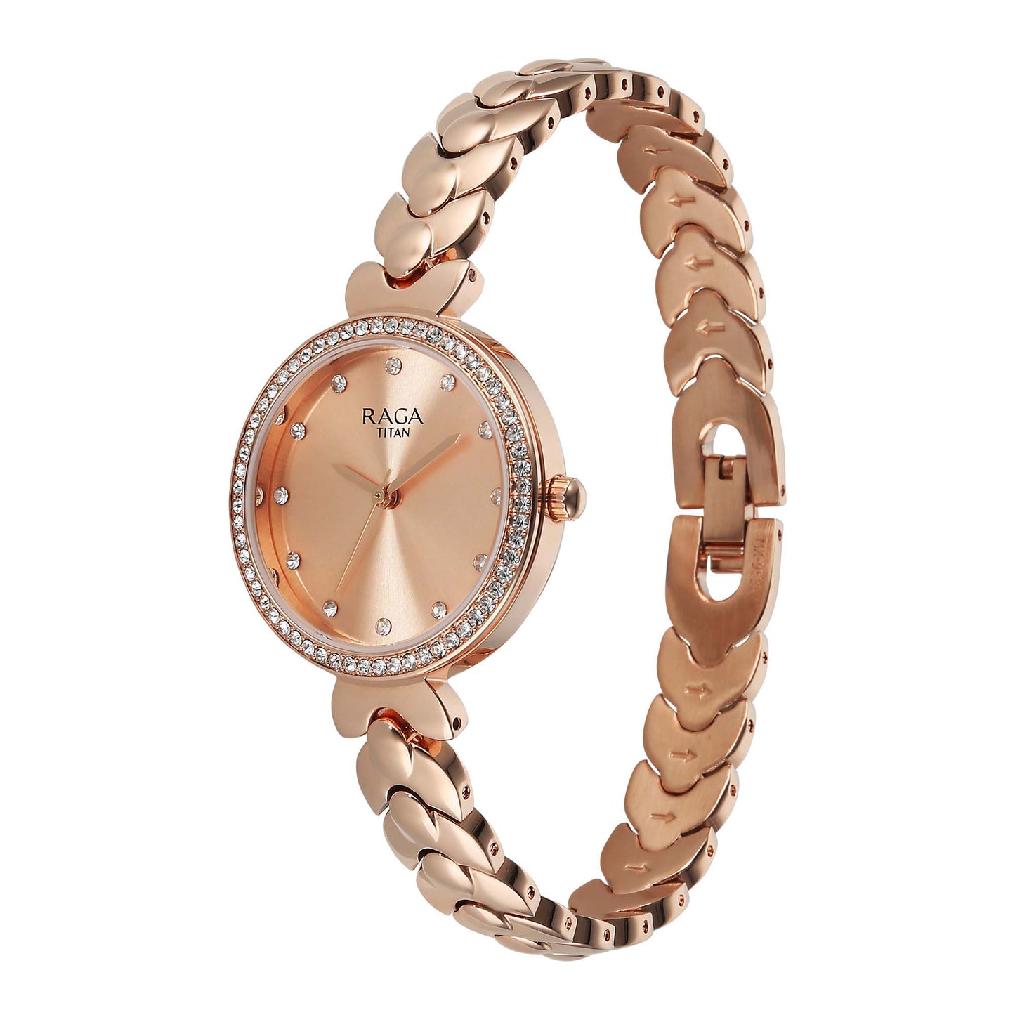 Titan Raga Champagne Dial Gold Stainless Steel Strap Analog Watch for Women