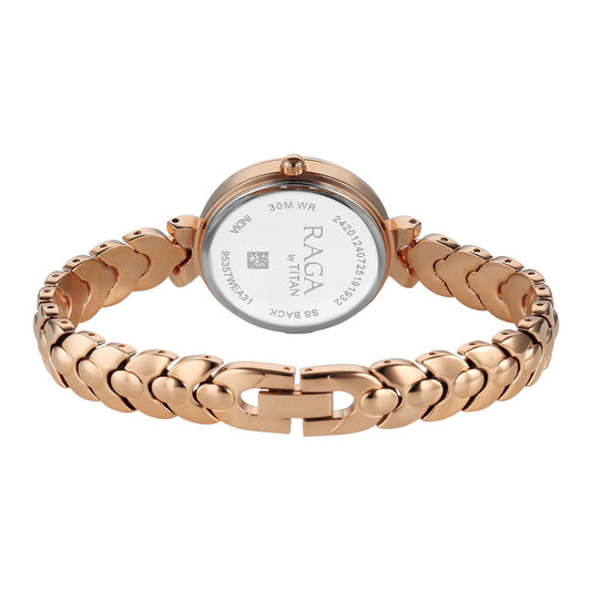 Titan Raga Champagne Dial Gold Stainless Steel Strap Analog Watch for Women