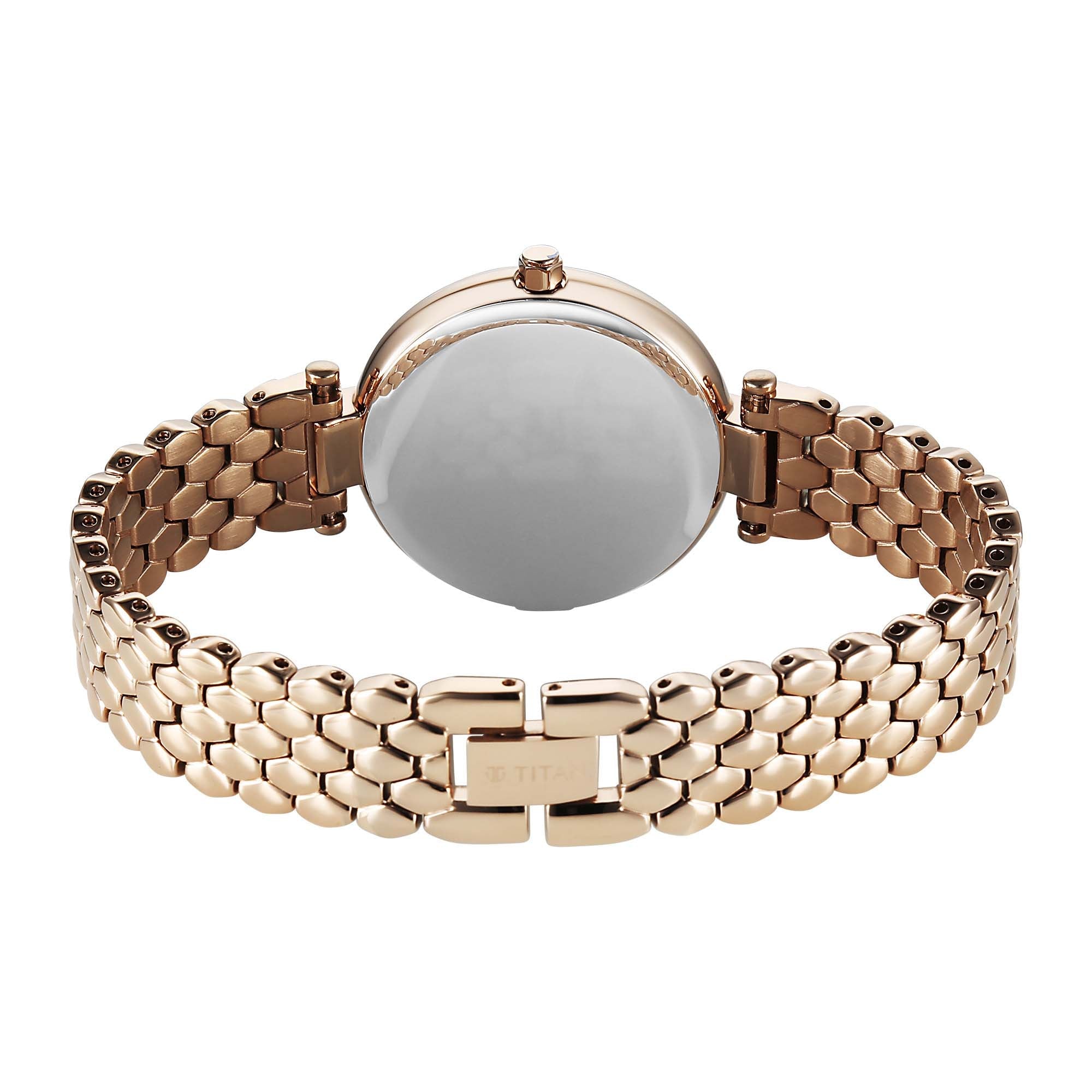 Titan Eminence Quartz Analog Silver Dial Rose Gold Strap Watch For Women
