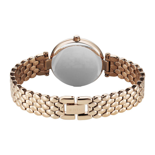 Titan Eminence Quartz Analog Silver Dial Rose Gold Strap Watch For Women