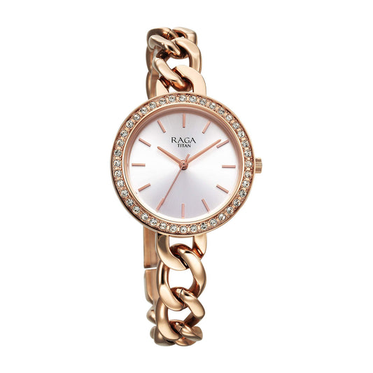 Titan Raga Showstopper Quartz Analog Silver Dial Metal Strap Watch For Women