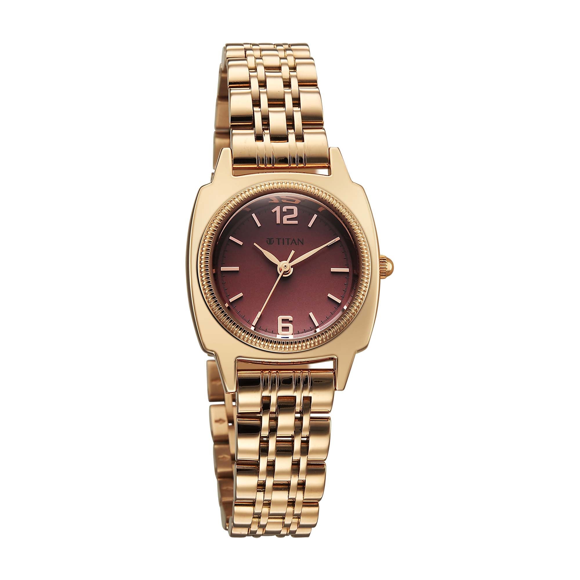 Titan Eminence Quartz Analog Red Dial Rose Gold Strap Watch For Women