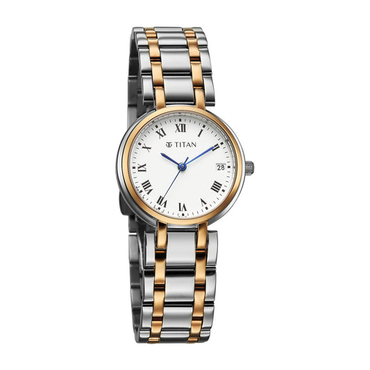 Titan Workwear White Dial Dual Color Stainless Steel Analog Watch for Women